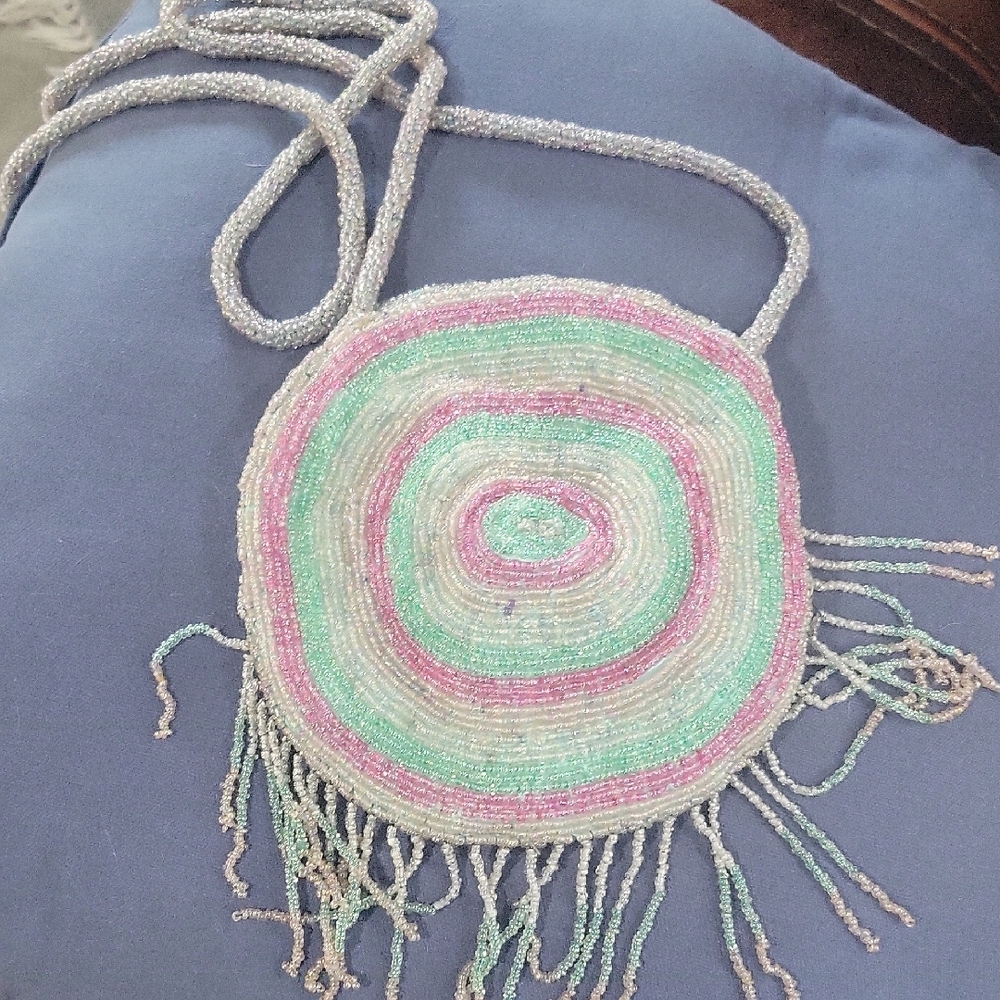 Source Unknown Pink and Green Spiral Textile Crossbody